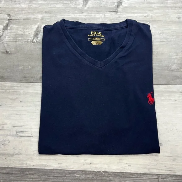 Polo Ralph Lauren Navy Blue V-Neck T-Shirt M - Picture 1 of 3